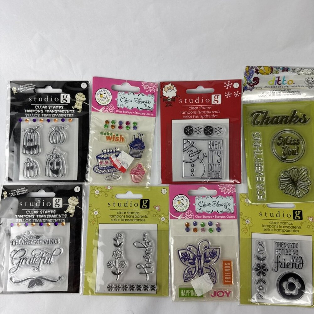 (8) Lot of Clear Stamps scrapbooking cards journal holidays NEW 27 stamps total